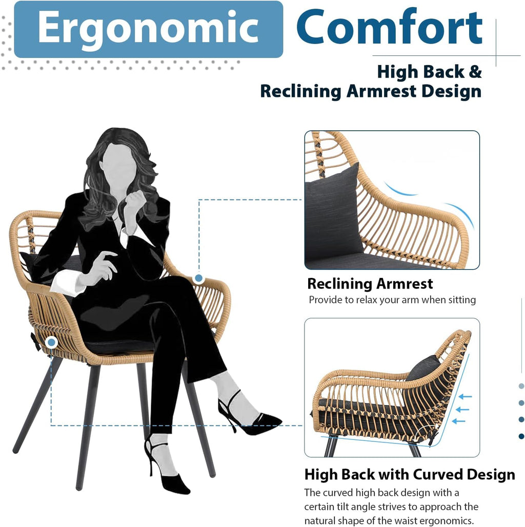 JOIVI 3 Piece Wicker Patio Bistro Set, Small Patio Conversation Set, Black