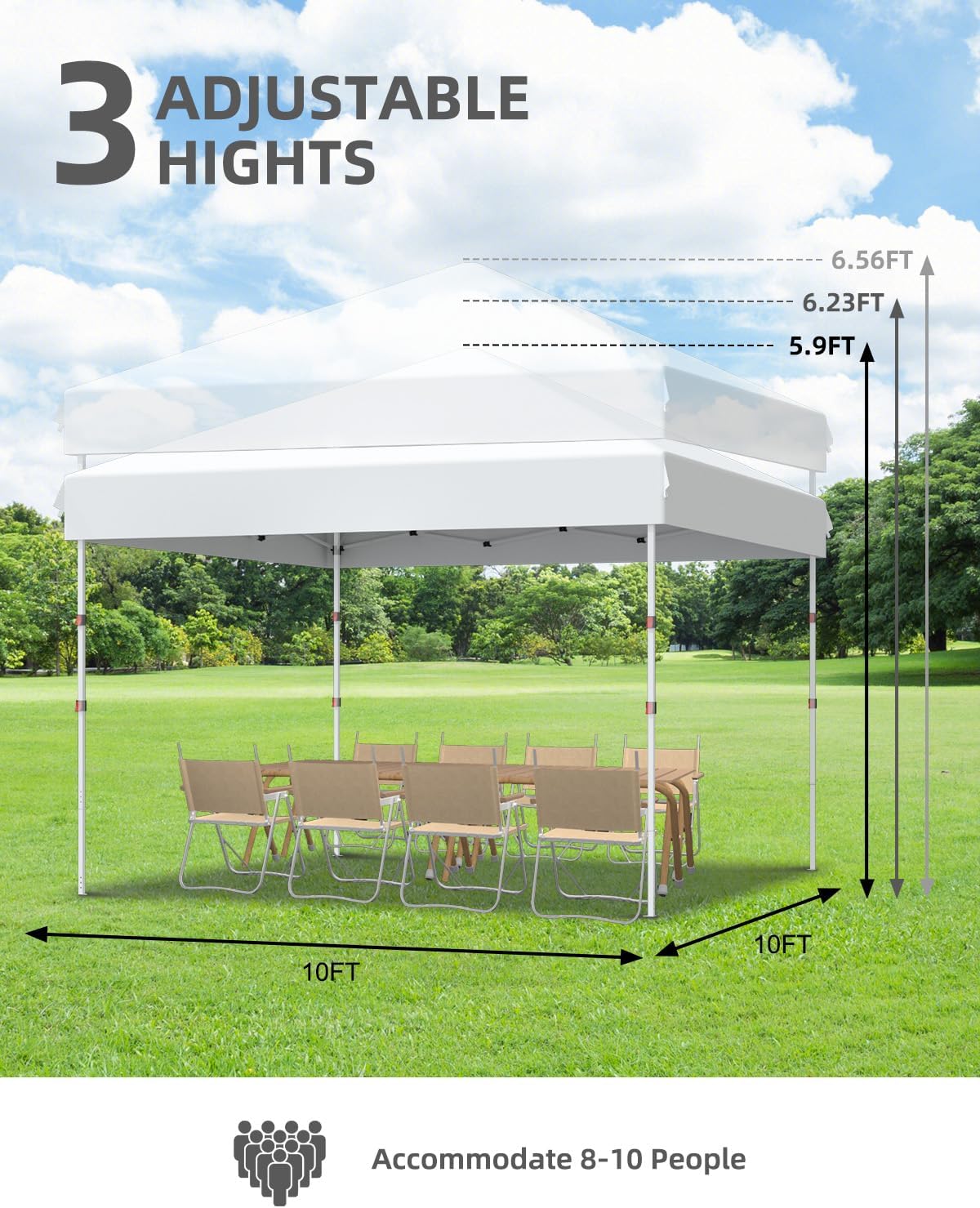 Garvee 10x10 Pop Up Canopy, Beach Ten with One Push Setup, Pure White