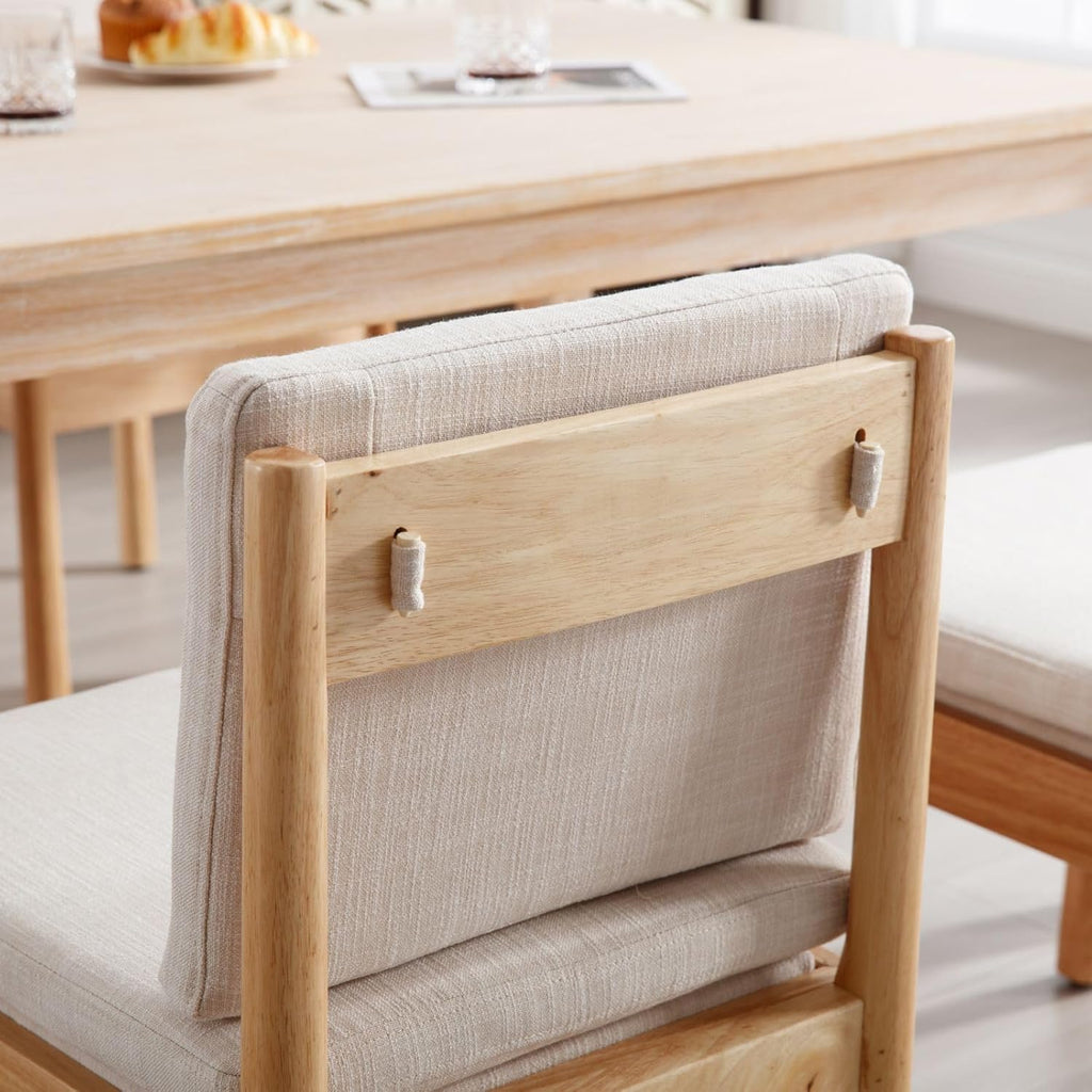 ROCITY Dining Chairs Set of 6, Natural Wooden Frame with Removable Cushions