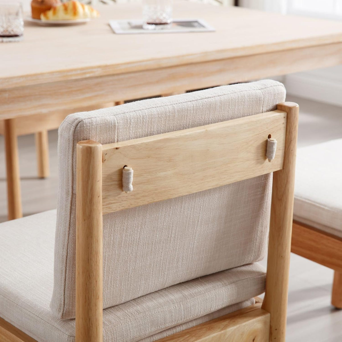 ROCITY Dining Chairs Set of 6, Natural Wooden Frame with Removable Cushions