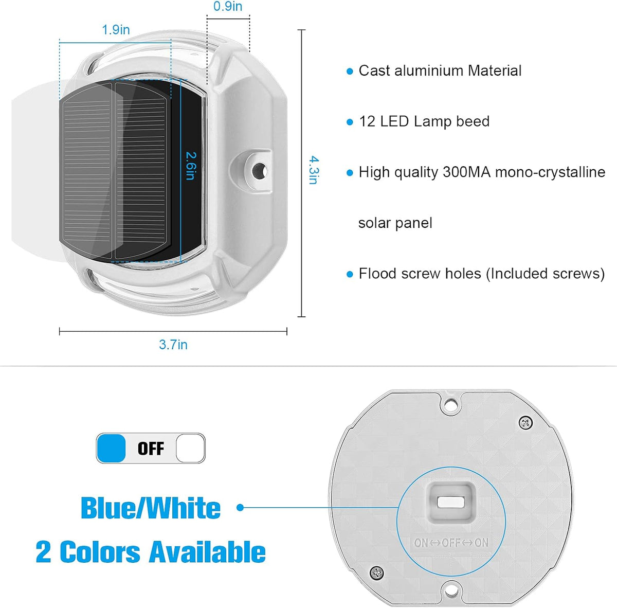 VOLISUN Solar Driveway Dock Deck LED Outdoor Lights 2 Colors Modes 12 Pack