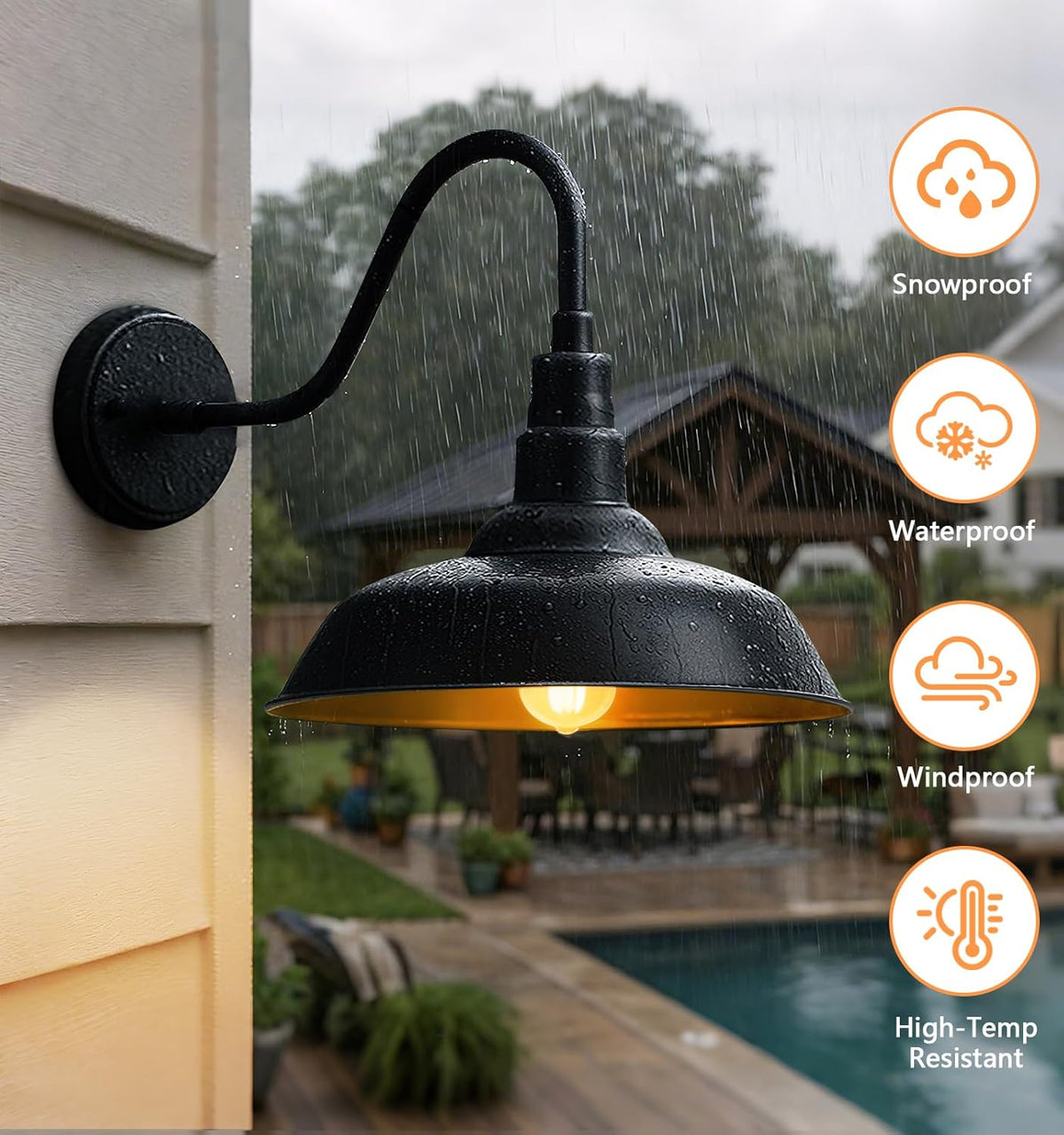 10" Outdoor Gooseneck Barn Lights, Black Farmhouse Fixtures, 2-Pack