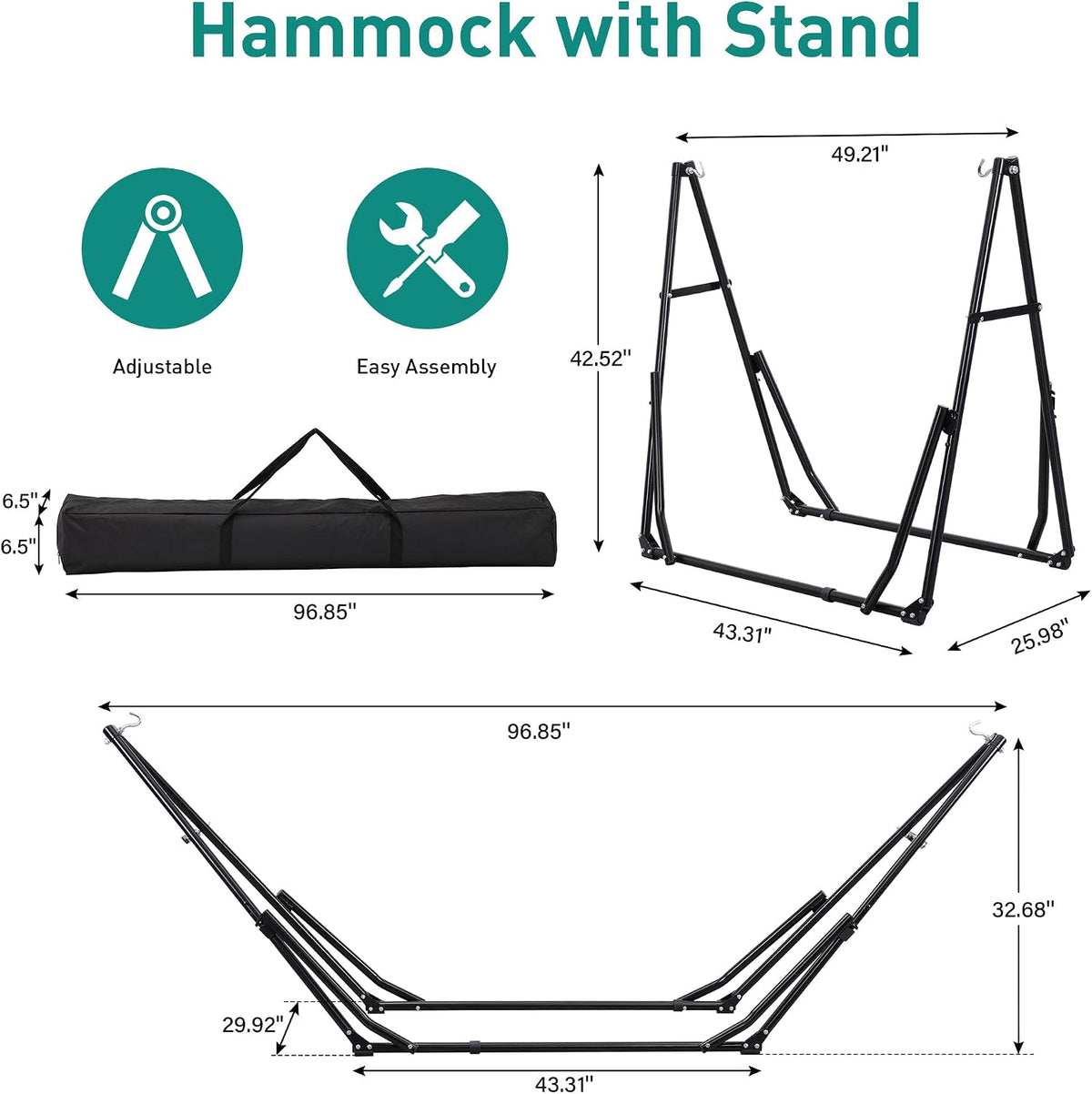 Ainfox Hammock with Foldable Stand, 2 in 1 Hammock and Swinging Chair with Carrying Bag, Portable Camping Chair Suitable for Outside, Swing,Patio,Garden,Camping Trip Black