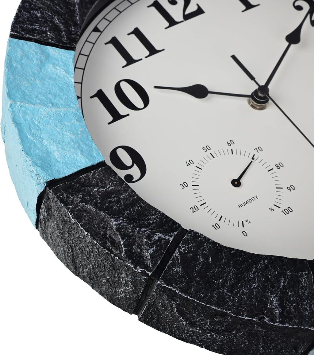 JoFomp 13 Inch Resin Faux-Stone Outdoor Clocks Waterproof with Thermometer and Hygrometer Combo, Large Outdoor Clocks for Patio, Outdoor Wall Clocks Battery Operated, Outside Clock for Pool/Home