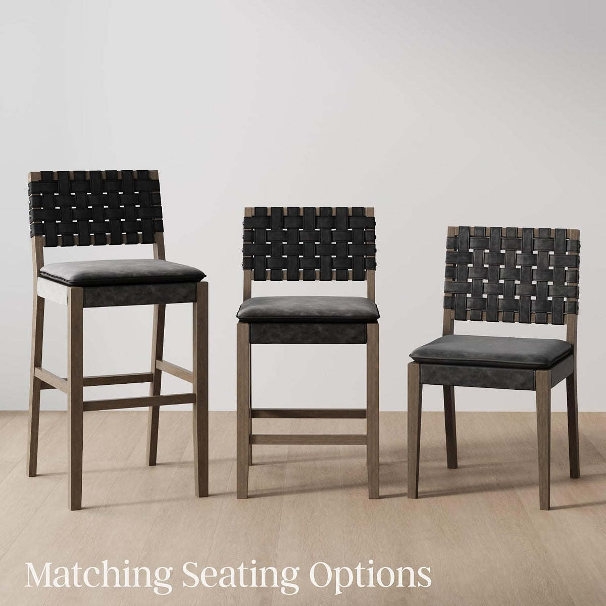 Nathan James Cohen 19 in. Wood Dining Chair, Mid-Century Modern Upholstered Side Chair with Hand Woven Faux Suede Backrest, Black