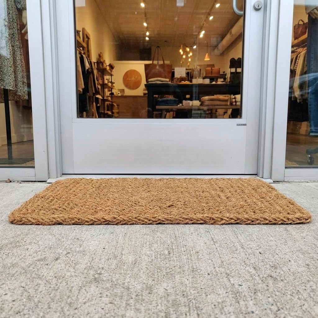 Kempf Dragon Weave Coco Coir Doormat, 22" x 36", Hand-Twisted Interwoven Fibers, Breathable Woven Backed Scraper Mat for Indoor Outdoor Entryways