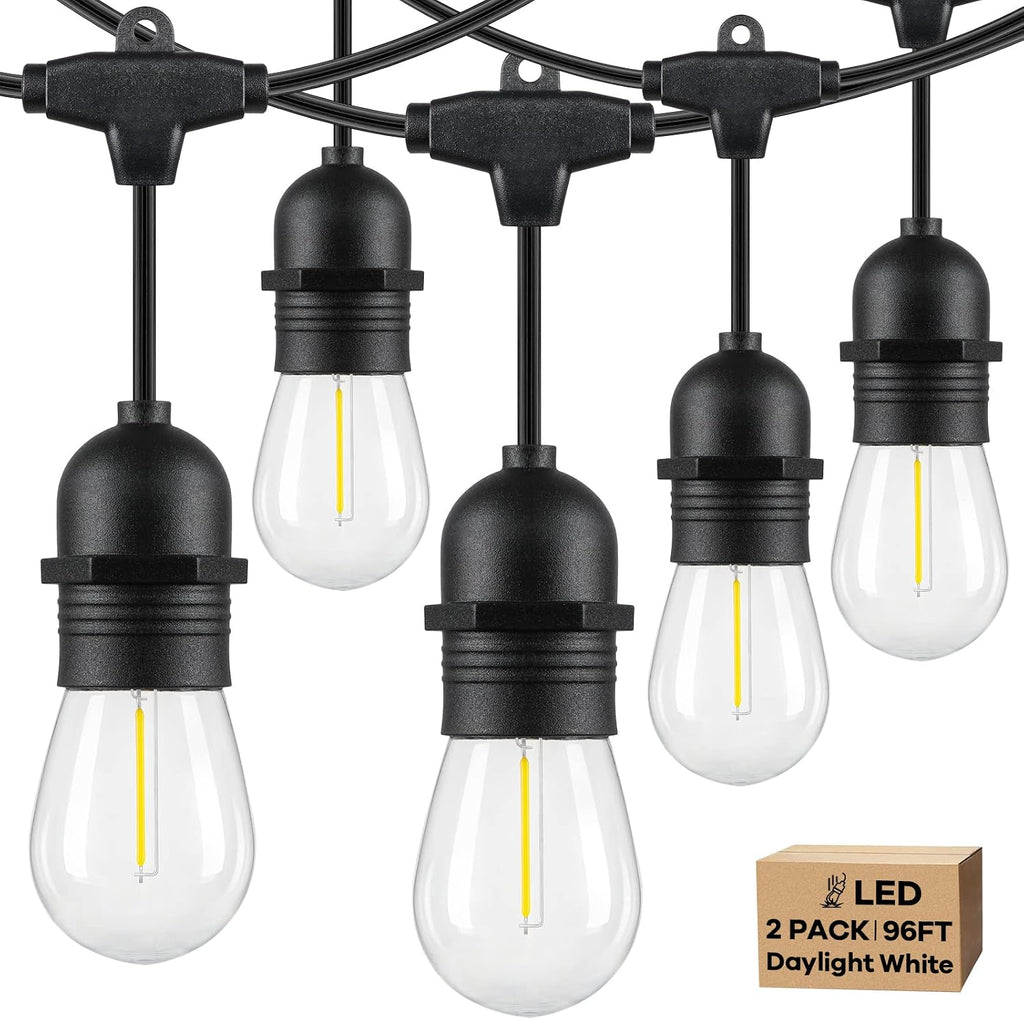 Lakumu 2-Pack 96FT Outdoor String Lights with E12 Filament S14 LED Bulbs