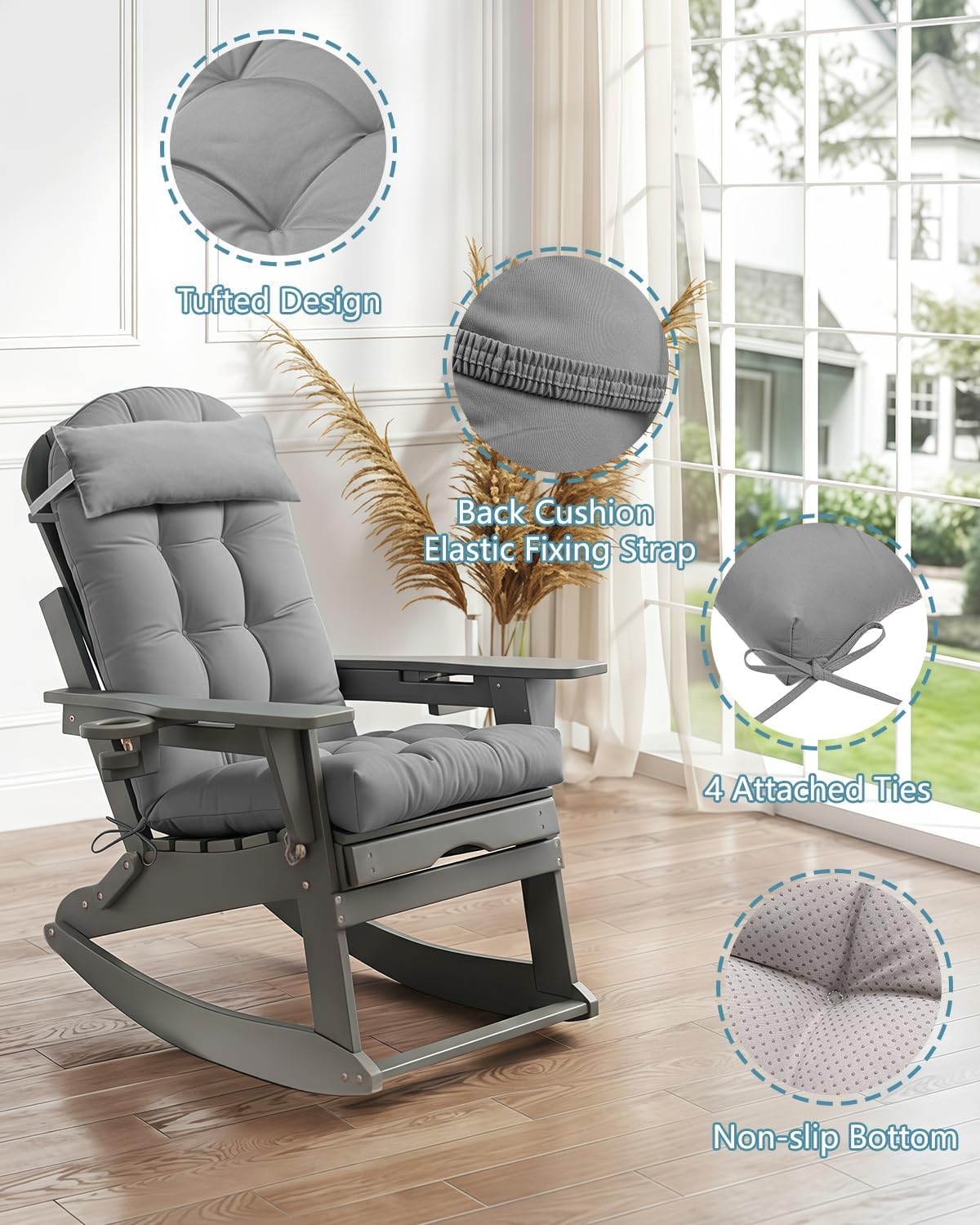 NAVINE Adirondack Chair Cushions Set of 2 with Headrest, Grey