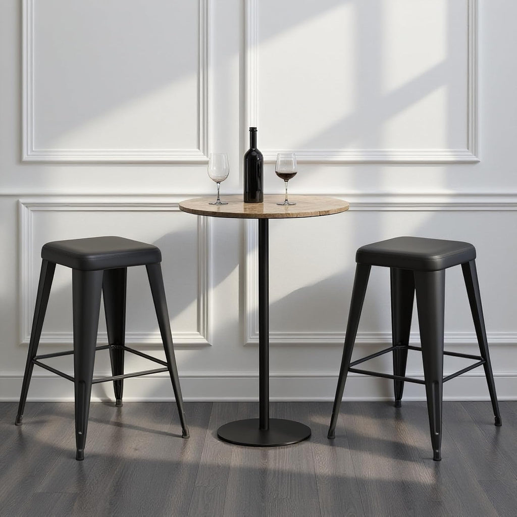 Bar Stools Set of 4, 26" Counter Height Bar Stools Backless, Upholstered Bar Stools with Metal Legs for Kitchen Island, Study Room, Cafe, Black