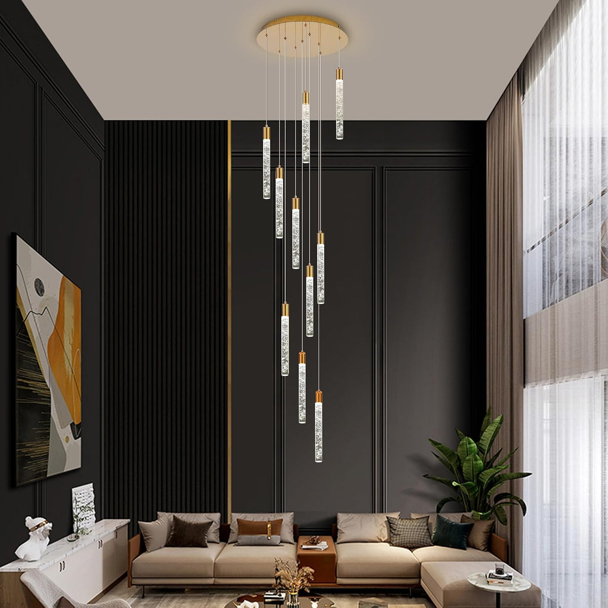 GEADI 10-Light Modern Crystal High Ceiling Chandelier for Foyer & Staircase
