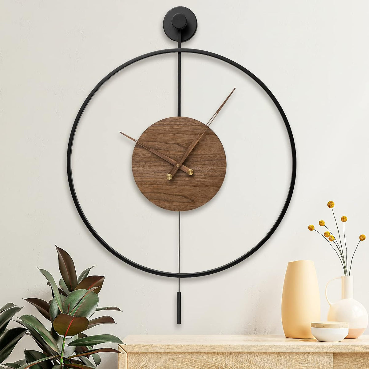 Pytha Sight 30.7×20 Inch Large Modern Decorative Walnut Pendulum Wall Clock