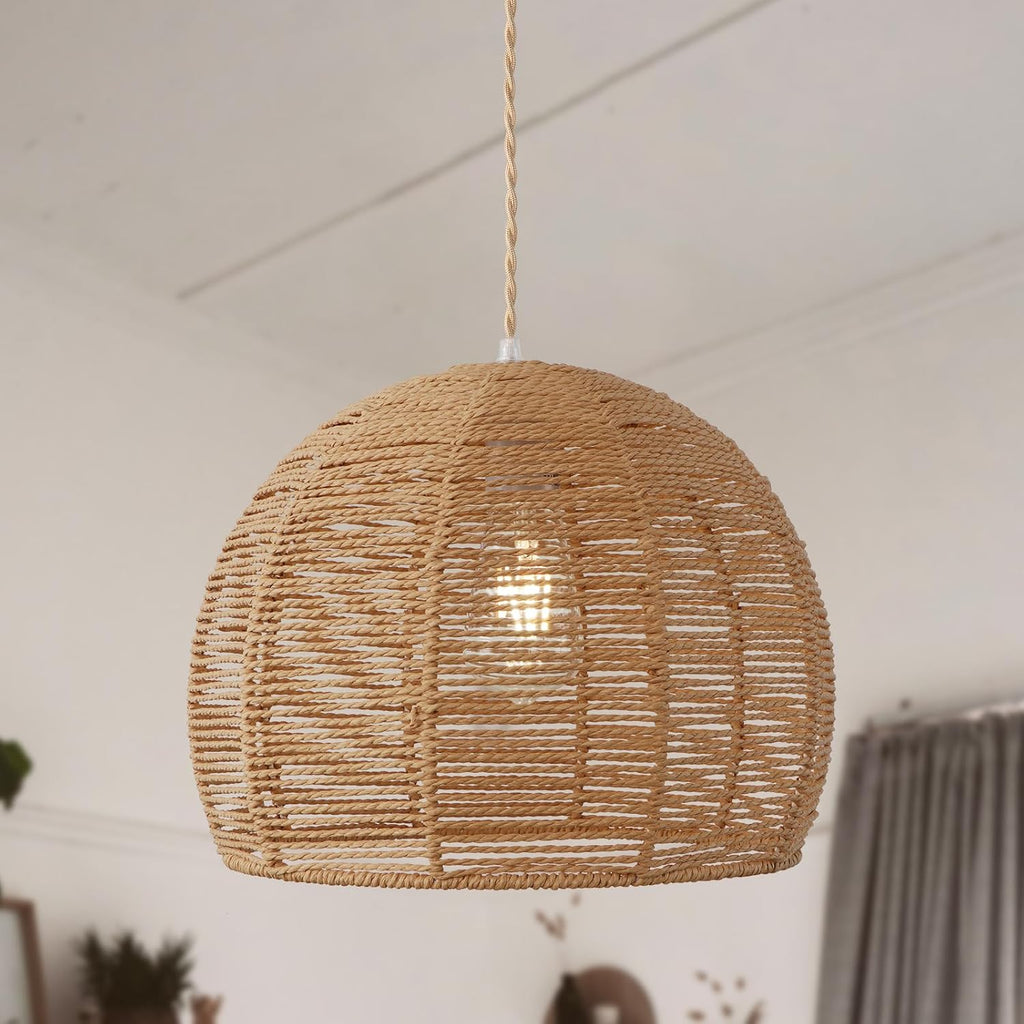 13.38'' Woven Rattan Pendant Light, Boho Chandelier Light Fixture