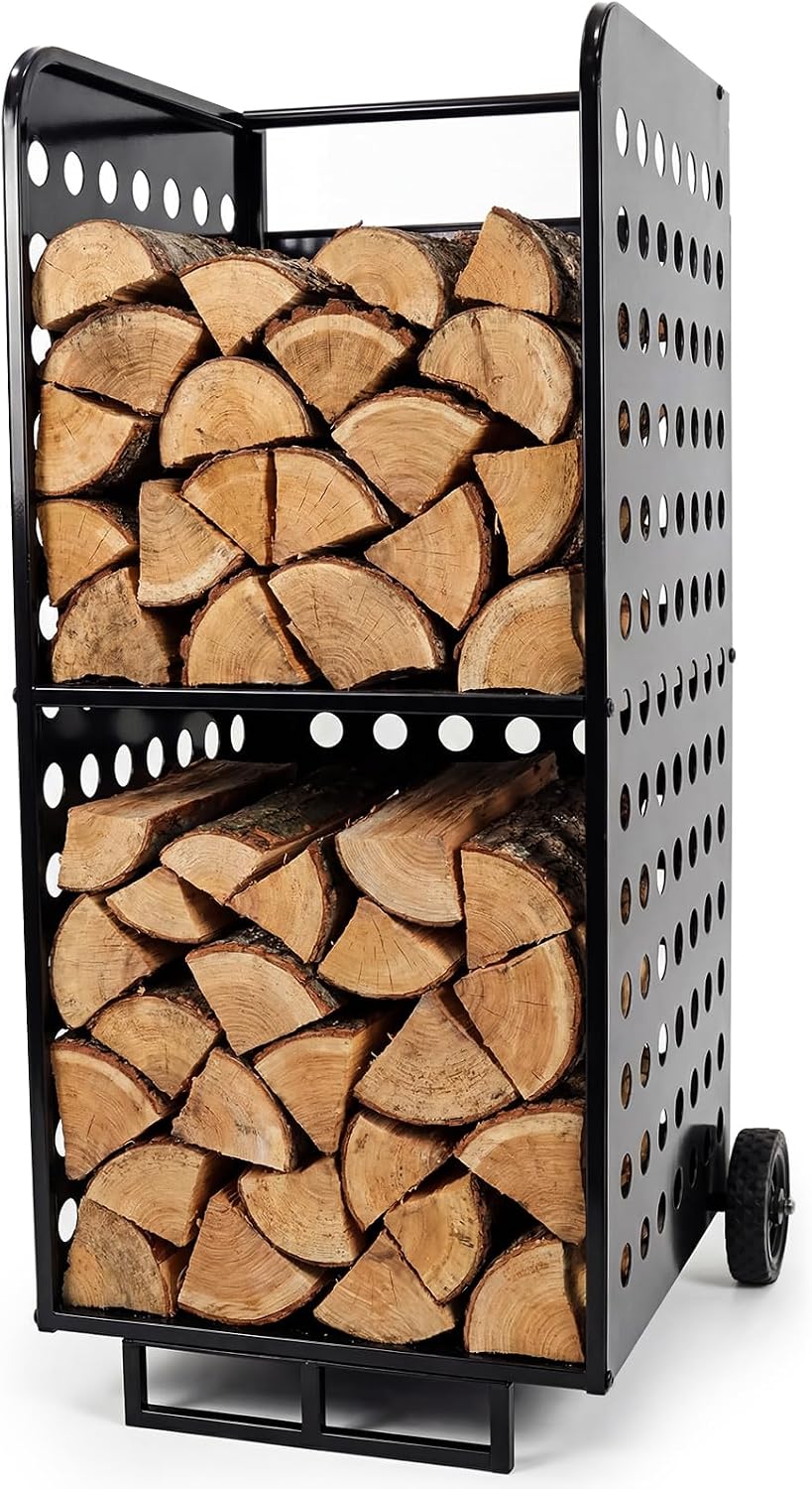 Firewood Rack Outdoor with Wheels, 800 lb Rolling Steel Log Cart