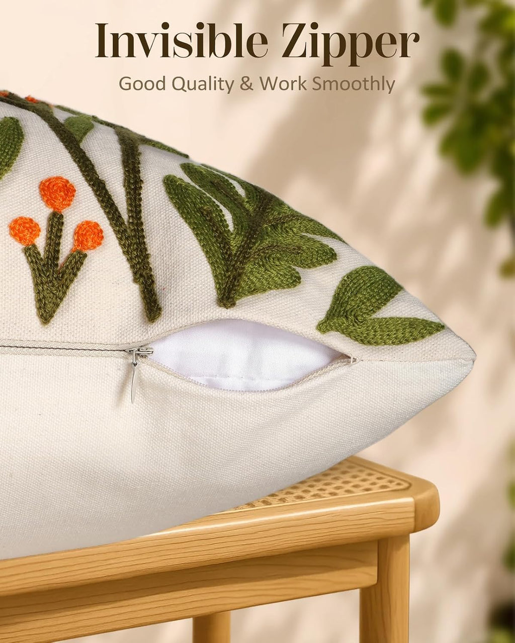 embroidered throw pillow covers 18x18 inch, 2pack, flower, close-up detail