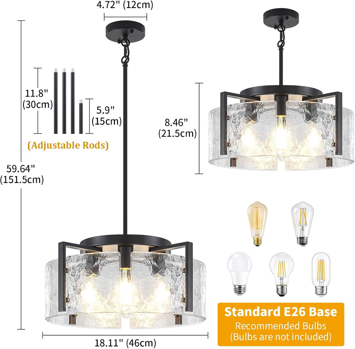 Modern Black Dining Room Light Fixture 4 Lights Chandeliers for Dining Room