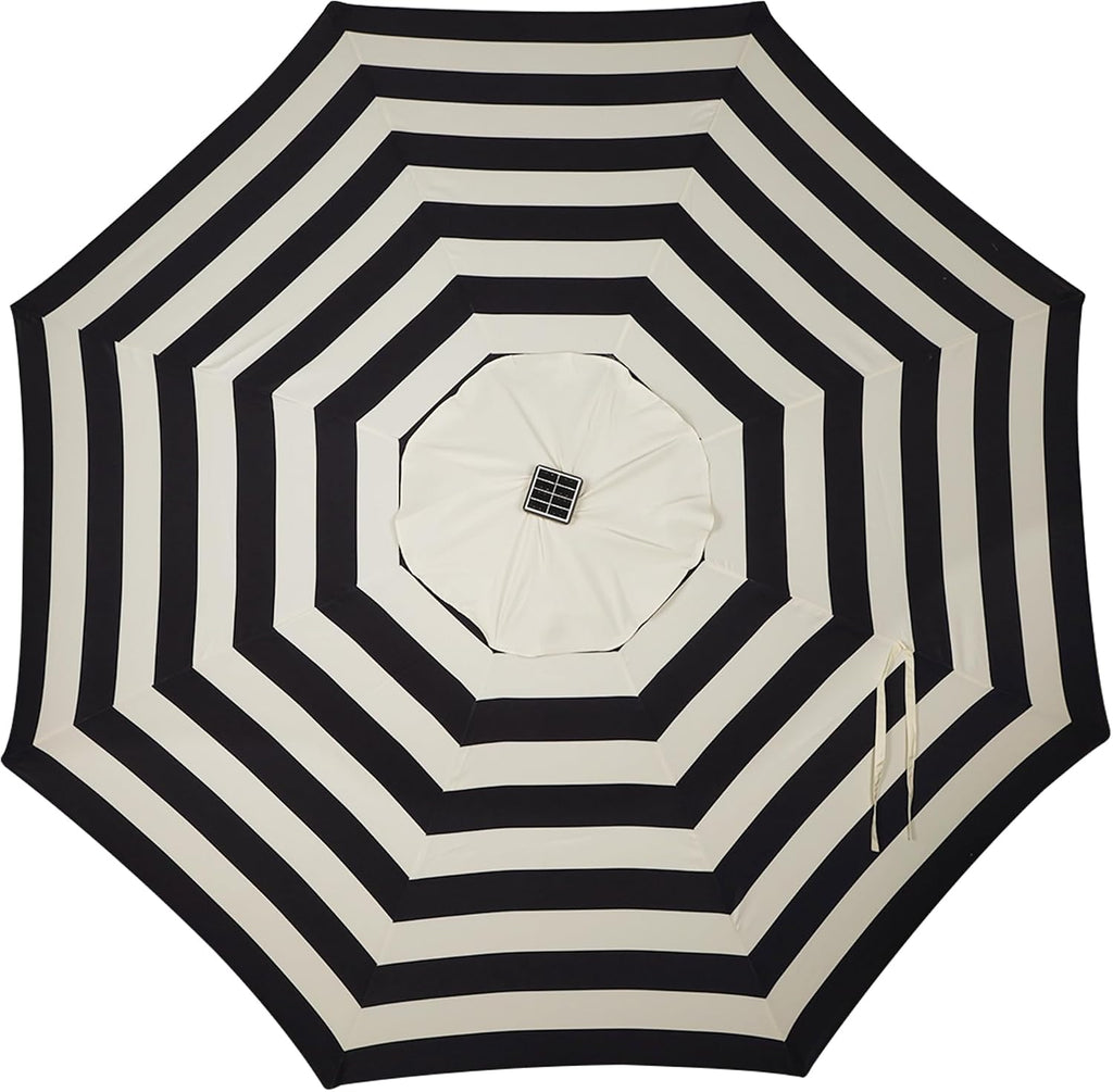 Blissun 9 ft Solar Umbrella, Patio Umbrella with 32 LED Lights, Table Market Umbrella, Outdoor Umbrella for Garden, Deck, Backyard, Black & Beige