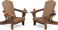 KINGYES Folding Adirondack Chair Set of 2 with 2 Cup Holders, Brown