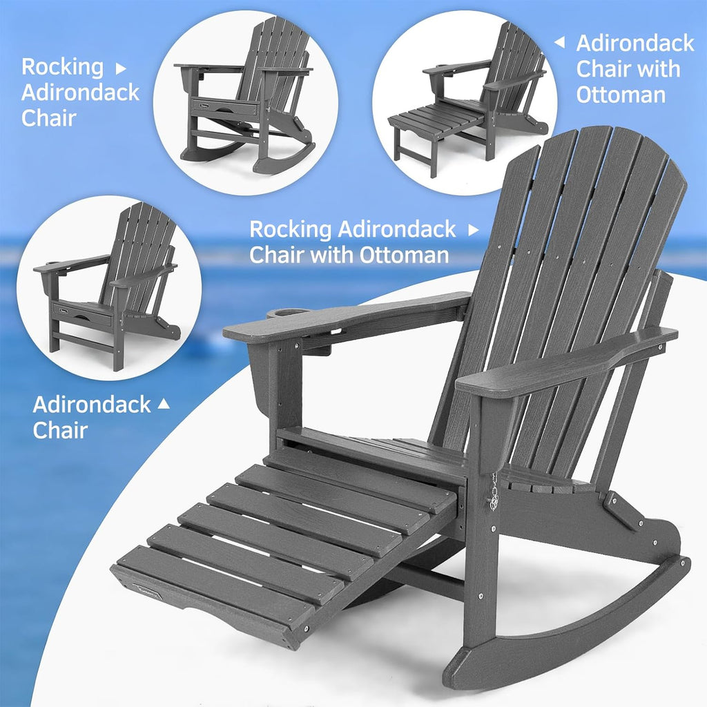 FUNBERRY Oversized Adirondack Rocking Chair, Porch Rocker 400LBS