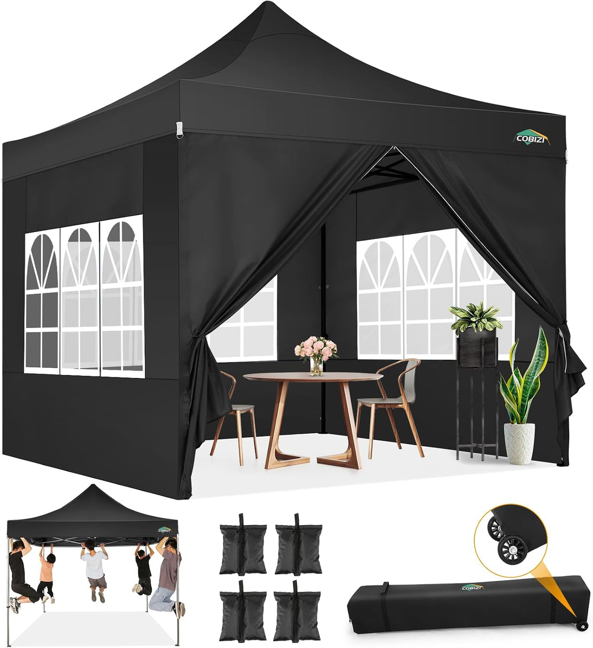 COBIZI 10x10 Heavy Duty Pop Up Canopy Tent with Sidewalls, Easy Up Canopy