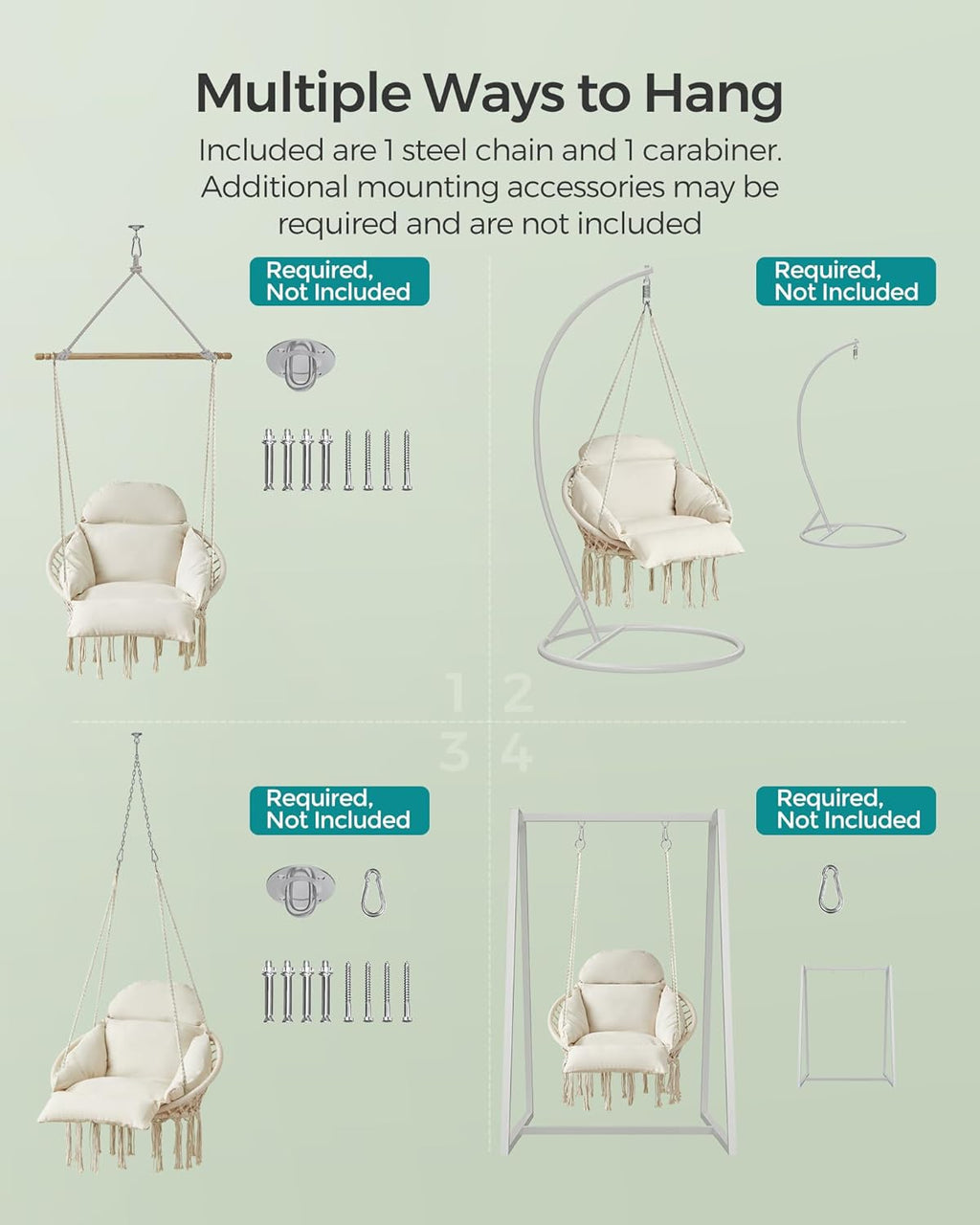songmics hanging chair, boho swing chair with large, side view