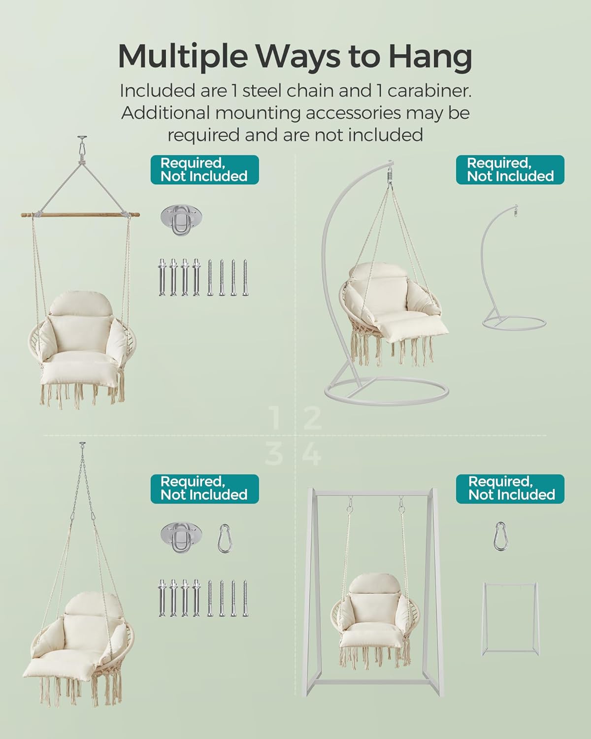 songmics hanging chair, boho swing chair with large, side view