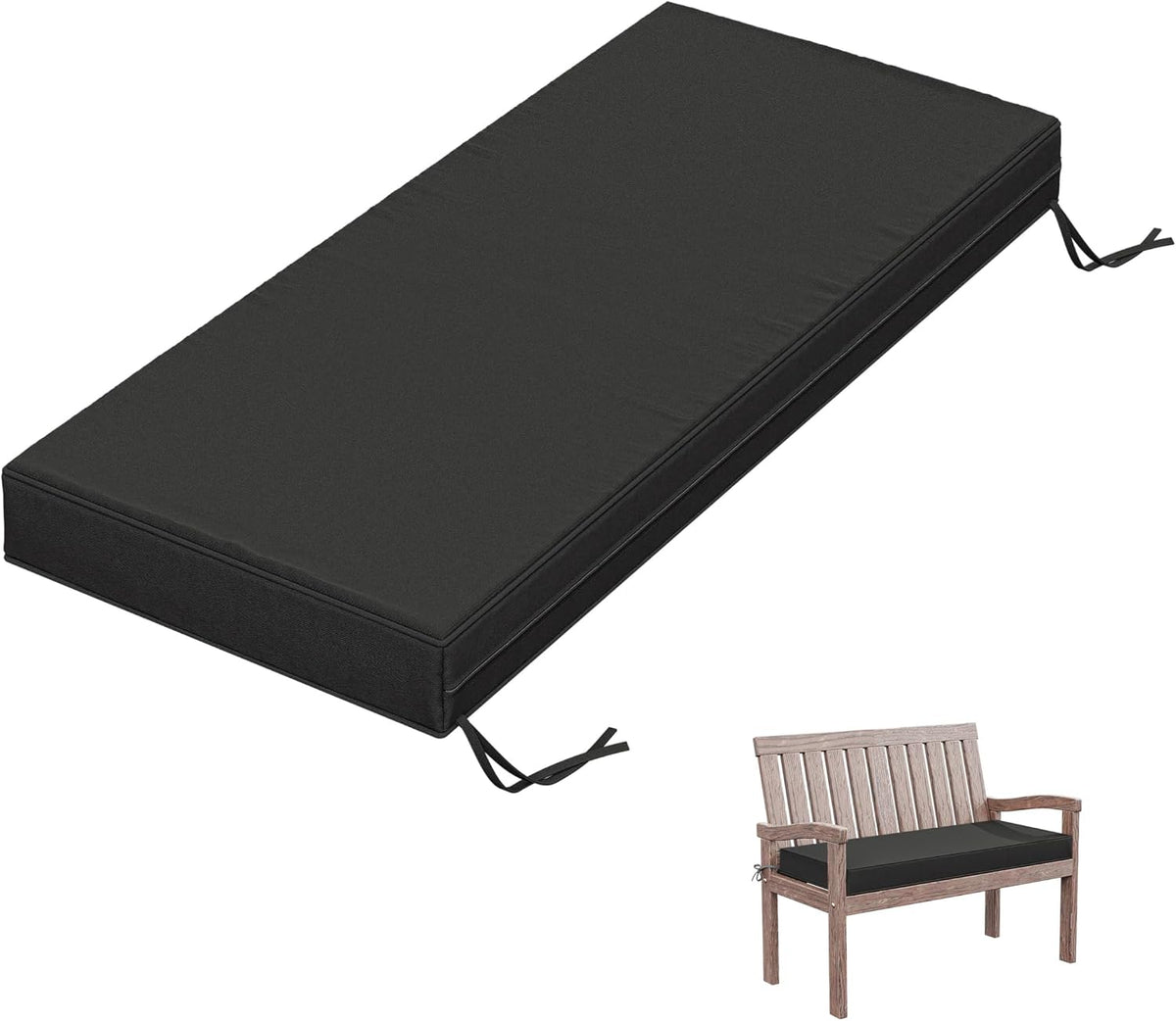 Outdoor Bench Cushion 42×18×3.5 in Thick Waterproof Patio Furniture Cushions, Patio Porch Swing Replacement Seat Pad with Tie Straps and Anti-Slip, for Backyard Garden, Black