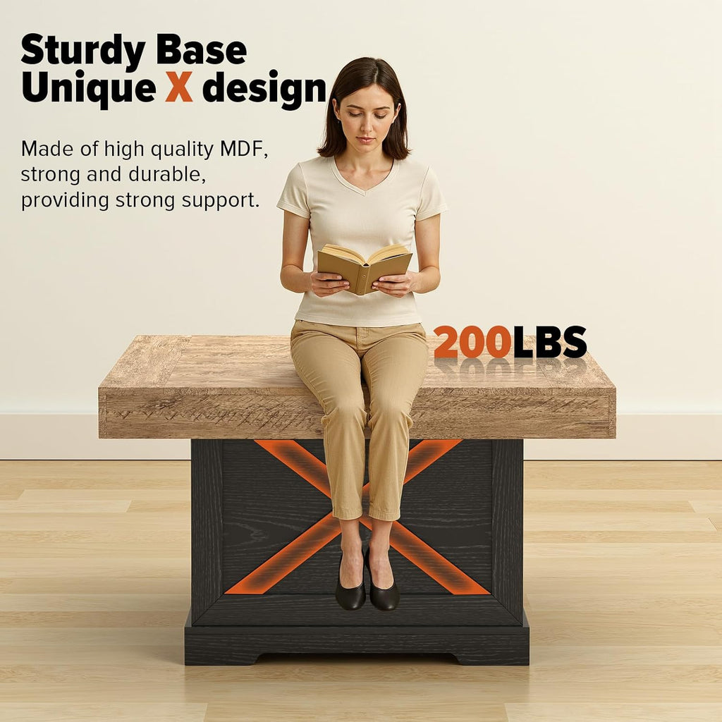 Lareth 31.5 in Rustic Coffee Table for Living Room with X-Design, Square