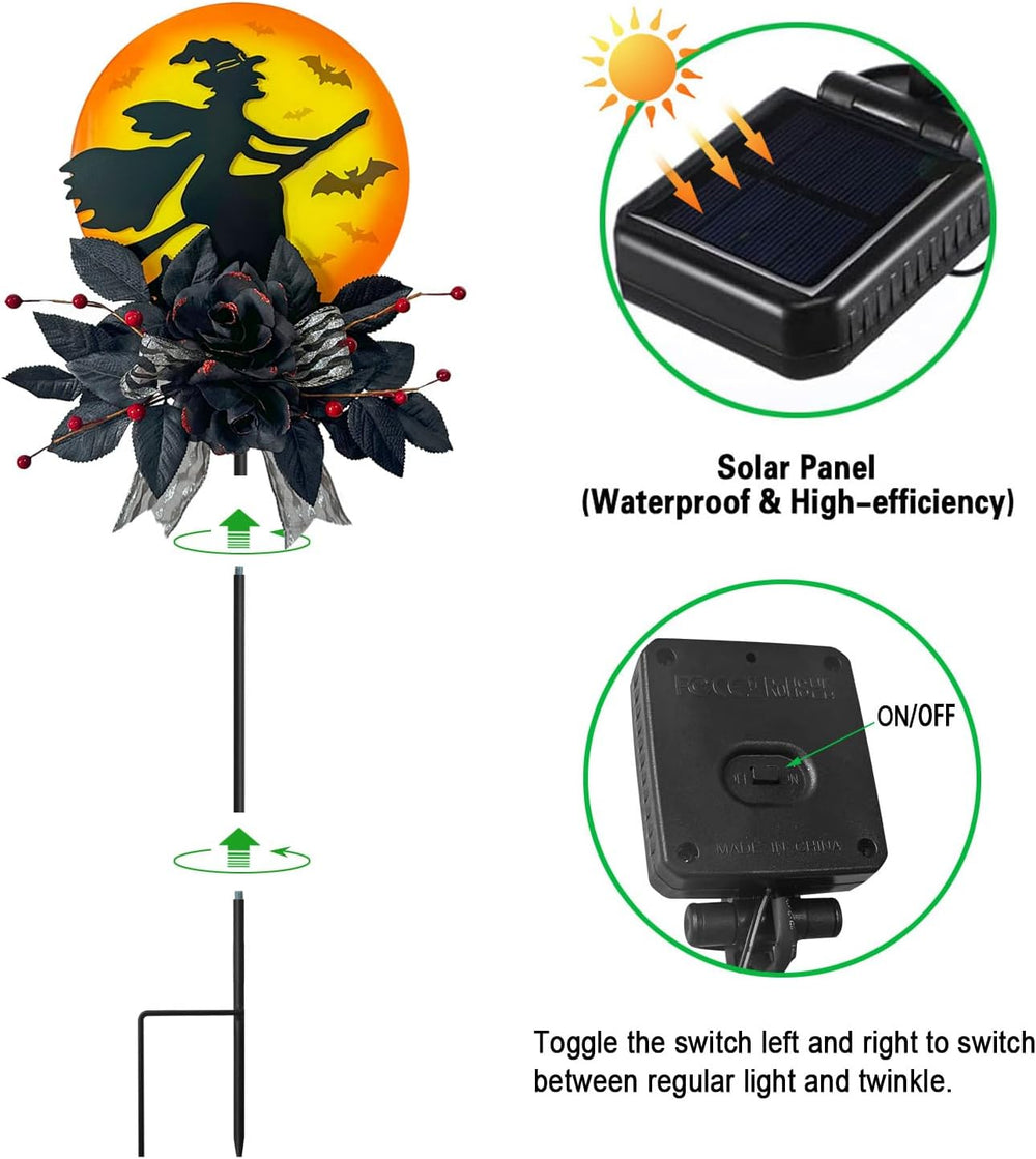 WAIU Solar Witch Scene Garden Stake Lights, Spooky Outdoor Yard Sign for Hall...