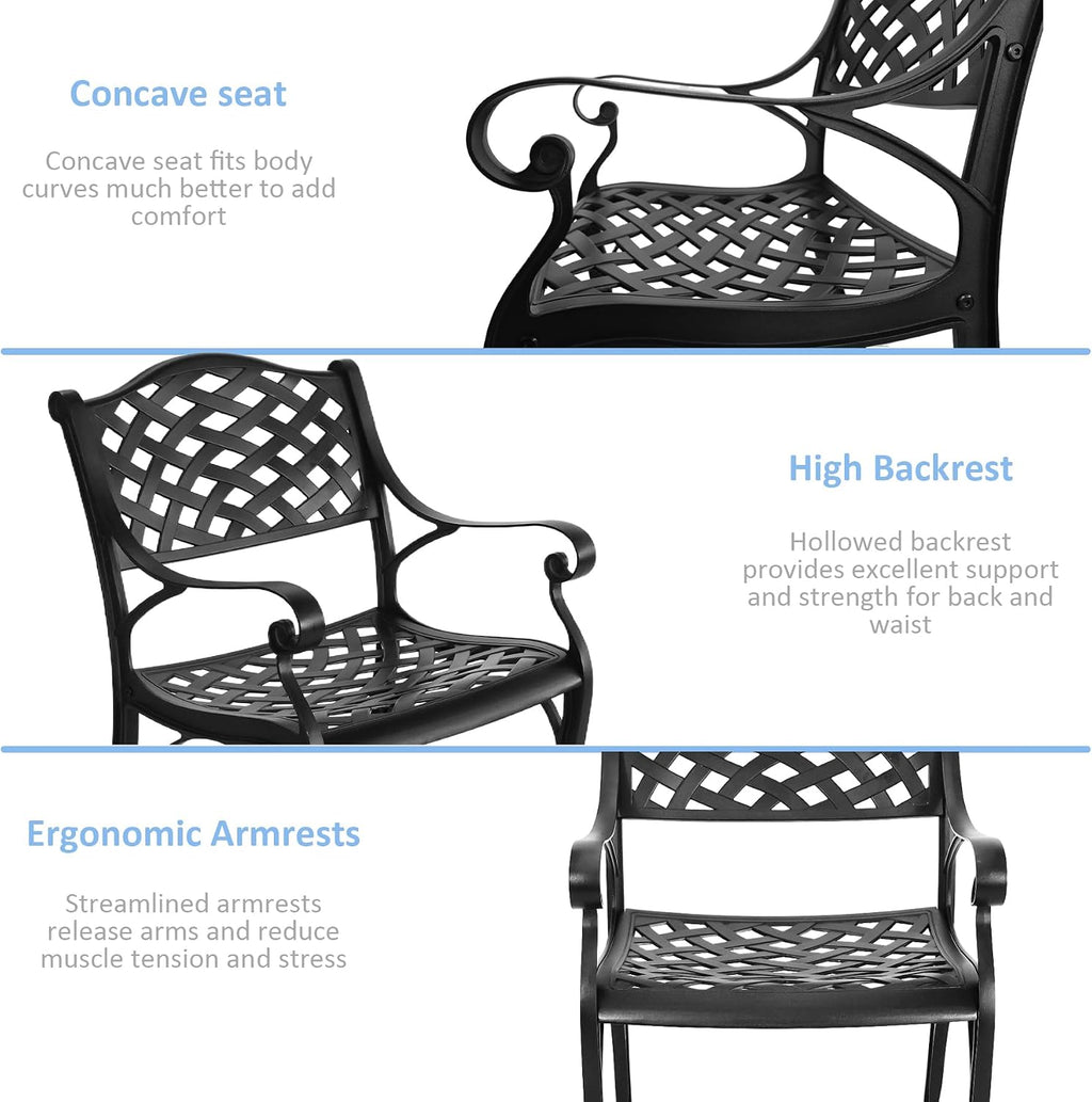 5 Piece Cast Aluminum Outdoor Dining Set, Outdoor Table and Chairs Set of 4, Patio Dining Set with 4 Chairs and 42" Round Table, Patio Conversation Set with 1.97" Umbrella Hole