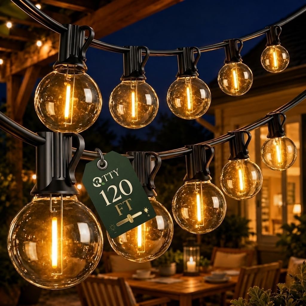 RTTY 120 FT Outdoor String Lights Waterproof, Patio Light 62 LED Bulbs