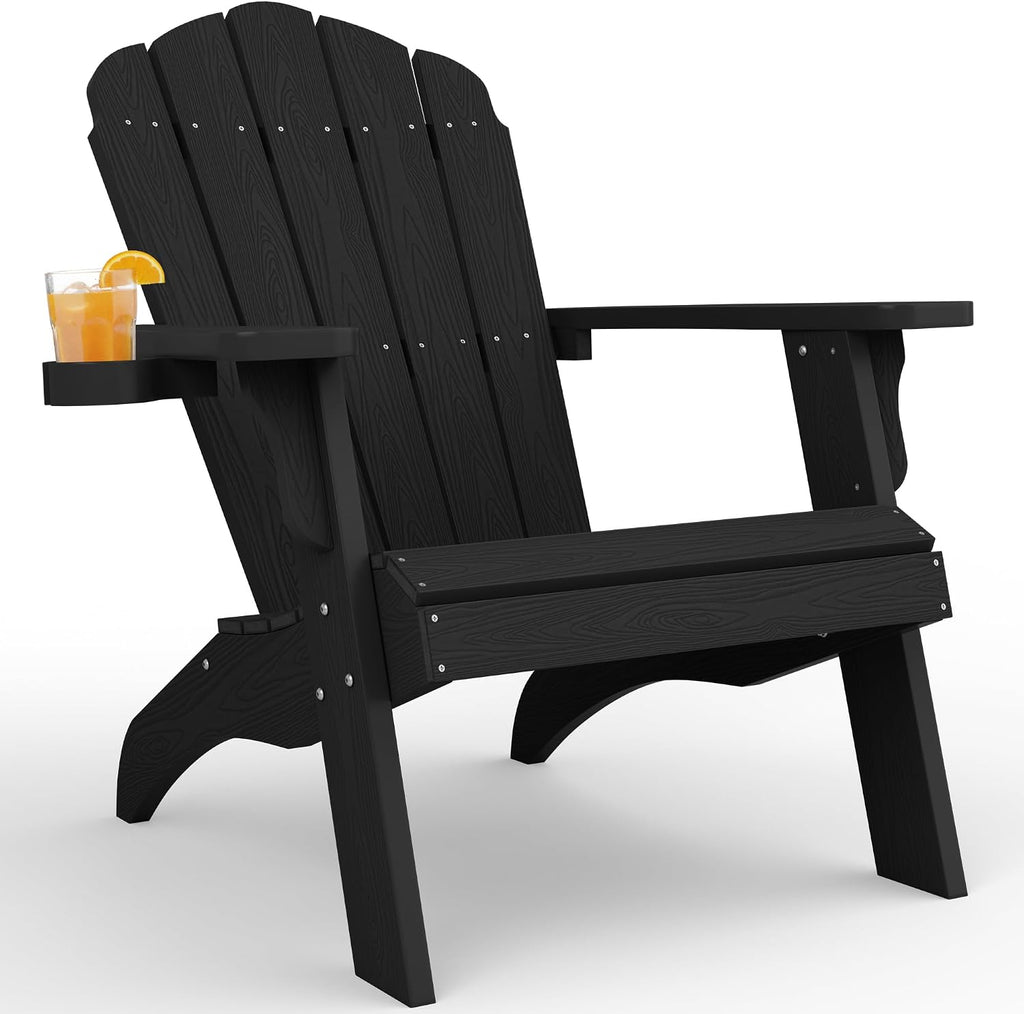 YEFU Oversized Adirondack Chair with Cup-Holder - Black