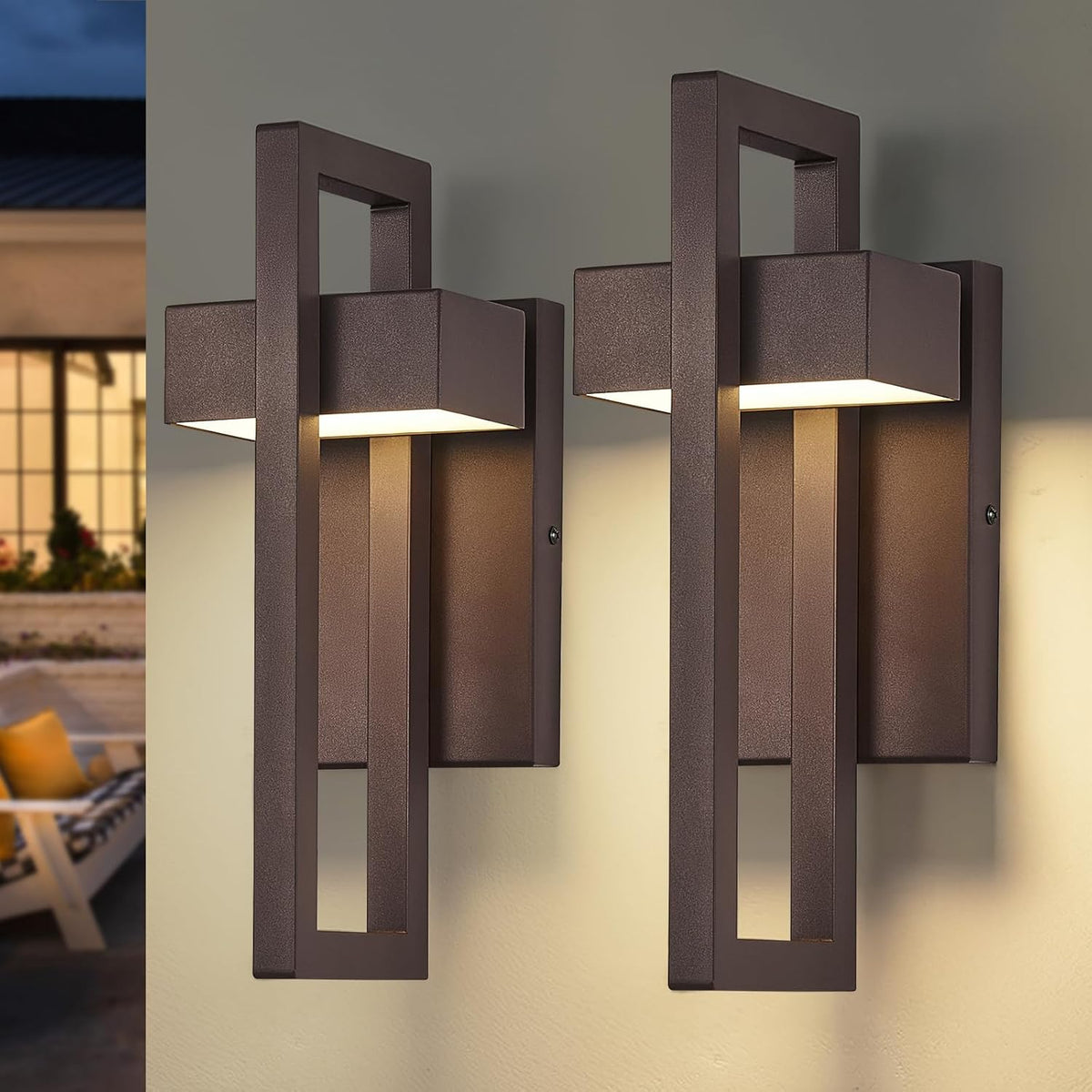 Modern Outdoor Wall Lights Brown Exterior Lighting Fixtures, 13.7'' 2 Pack