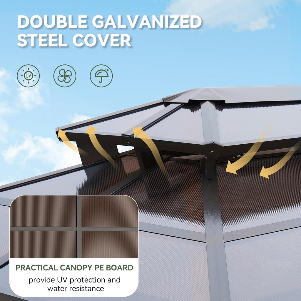 Aoxun 8'x5' Hardtop Grill Gazebo with Double Polycarbonate Top, Brown