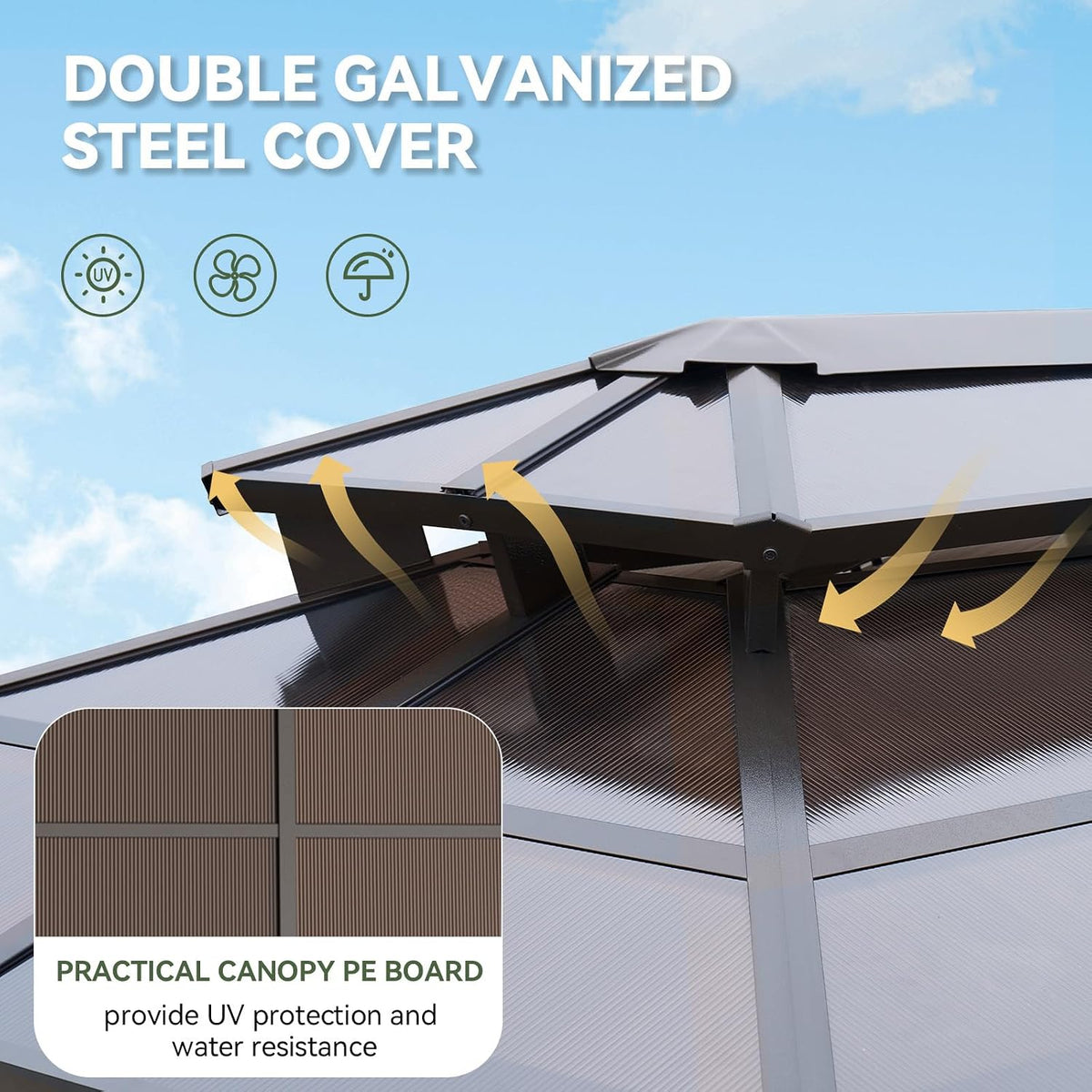 Aoxun 8'x5' Hardtop Grill Gazebo with Double Polycarbonate Top, Brown