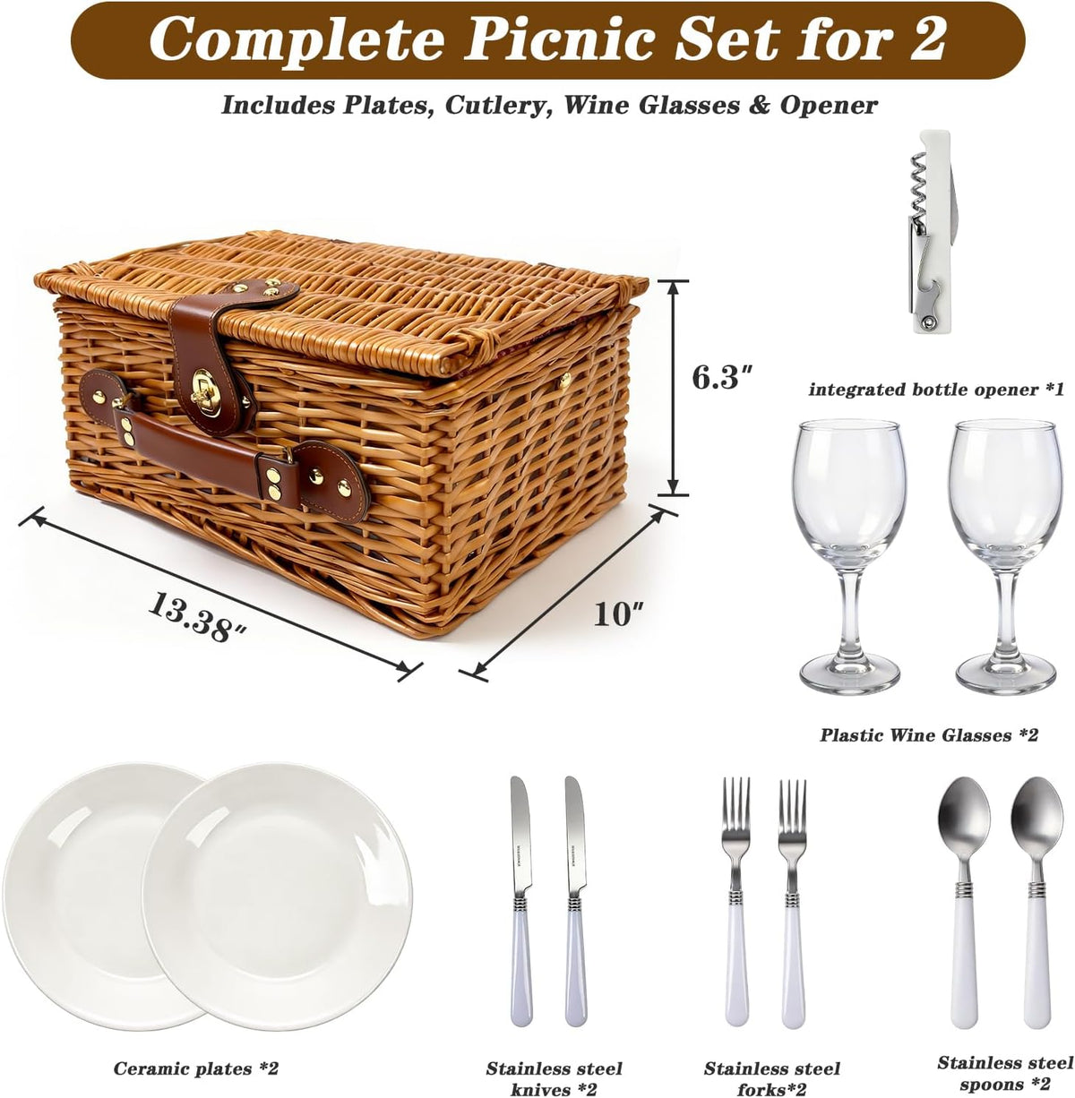 Picnic Basket for 2 with Insulated Cooler Compartment