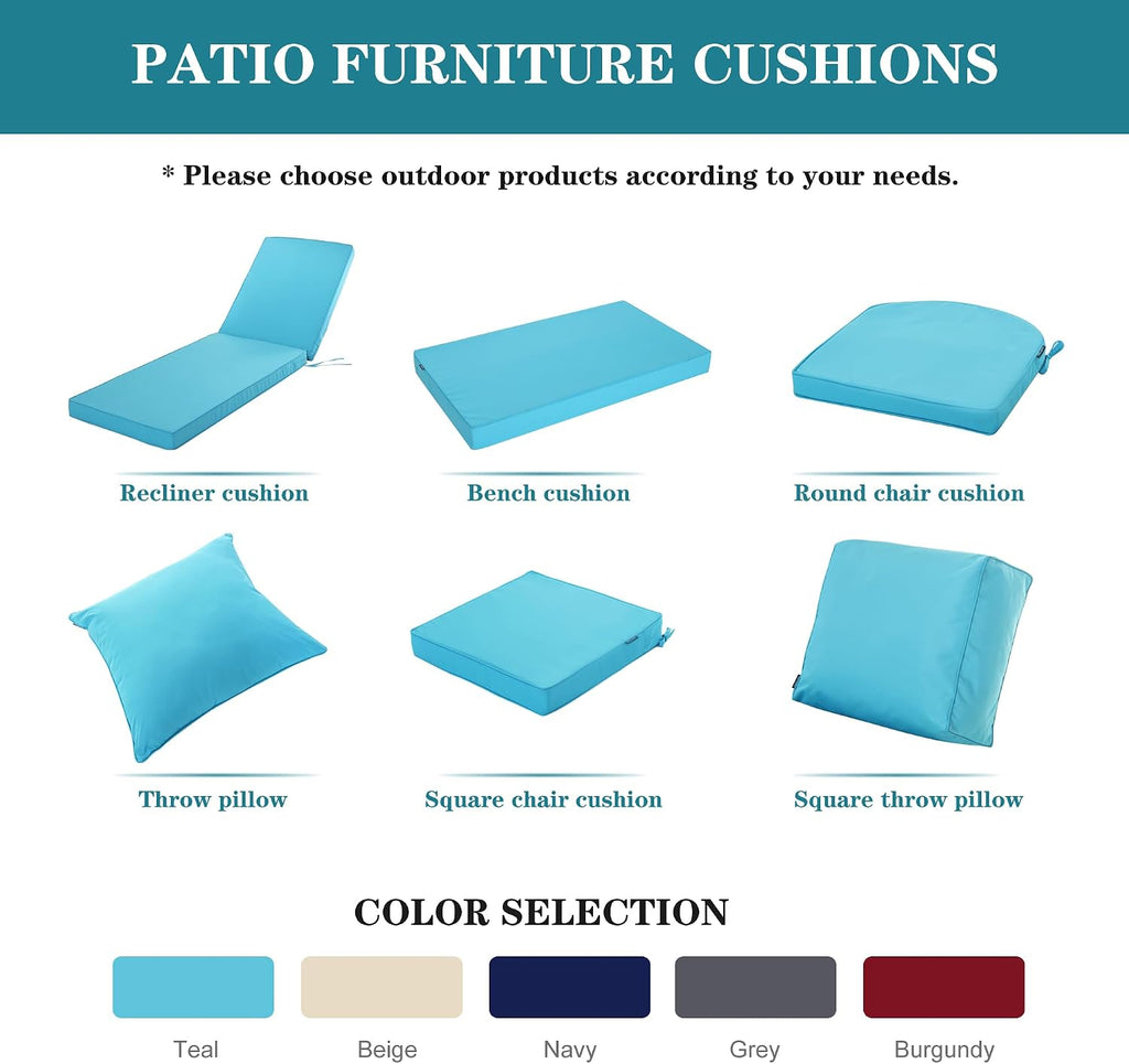 Chaise Lounge Cushions Outdoor Set of 2, 72x21x3 Inch, Teal