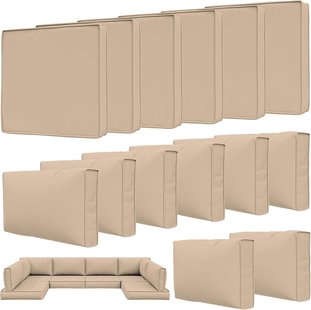 14 Pcs Outdoor Patio Cushion Covers, Replaceable Waterproof Furniture Covers, Outdoor Non-Slip Covers with Zippers, Couch 3 Sizes for Backyard Garden, Covers Only, Sand