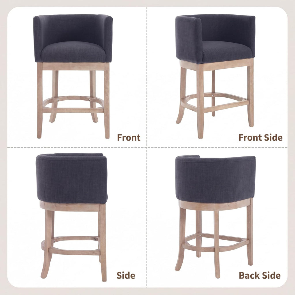 CIMOTA 26" Modern Barrel Counter Height Bar Stool, Linen Black Charcoal