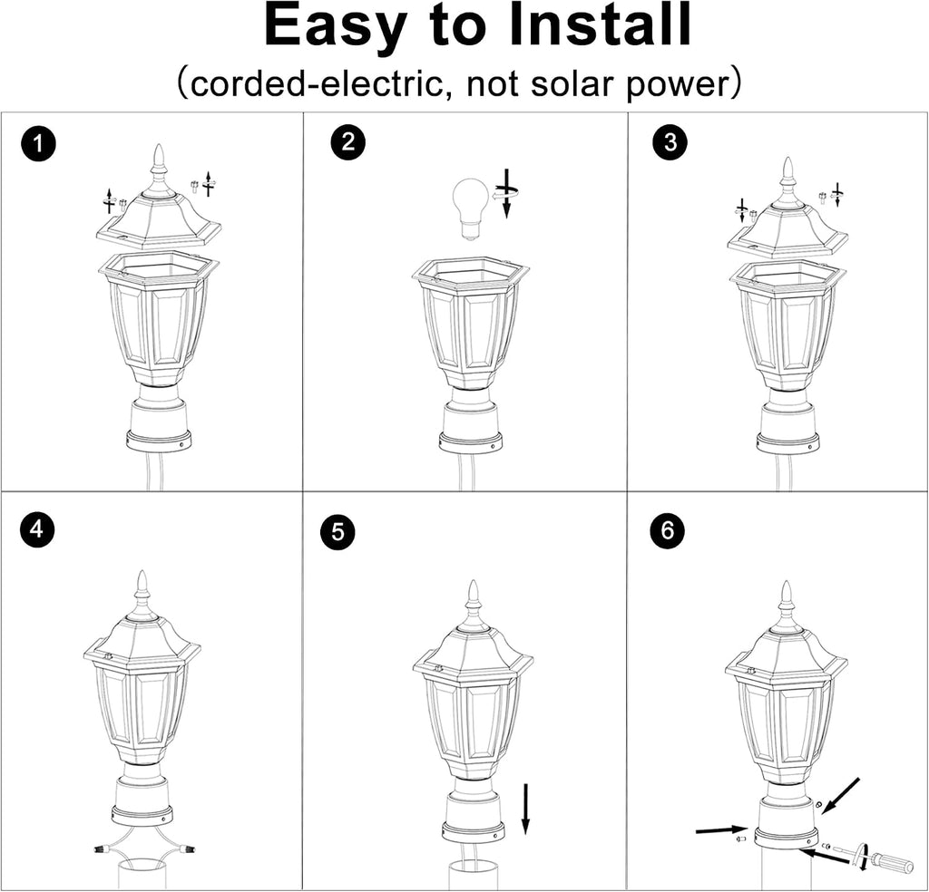 FUDESY Outdoor Post Lights, Exterior Lamp Post Light Fixture, Black, 2 Pack