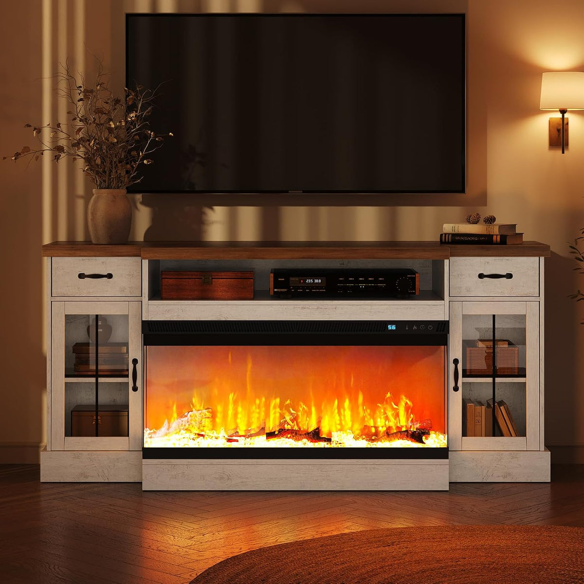 70" Fireplace TV Stand for TVs Up to 80" & Adjustable Shelves, White