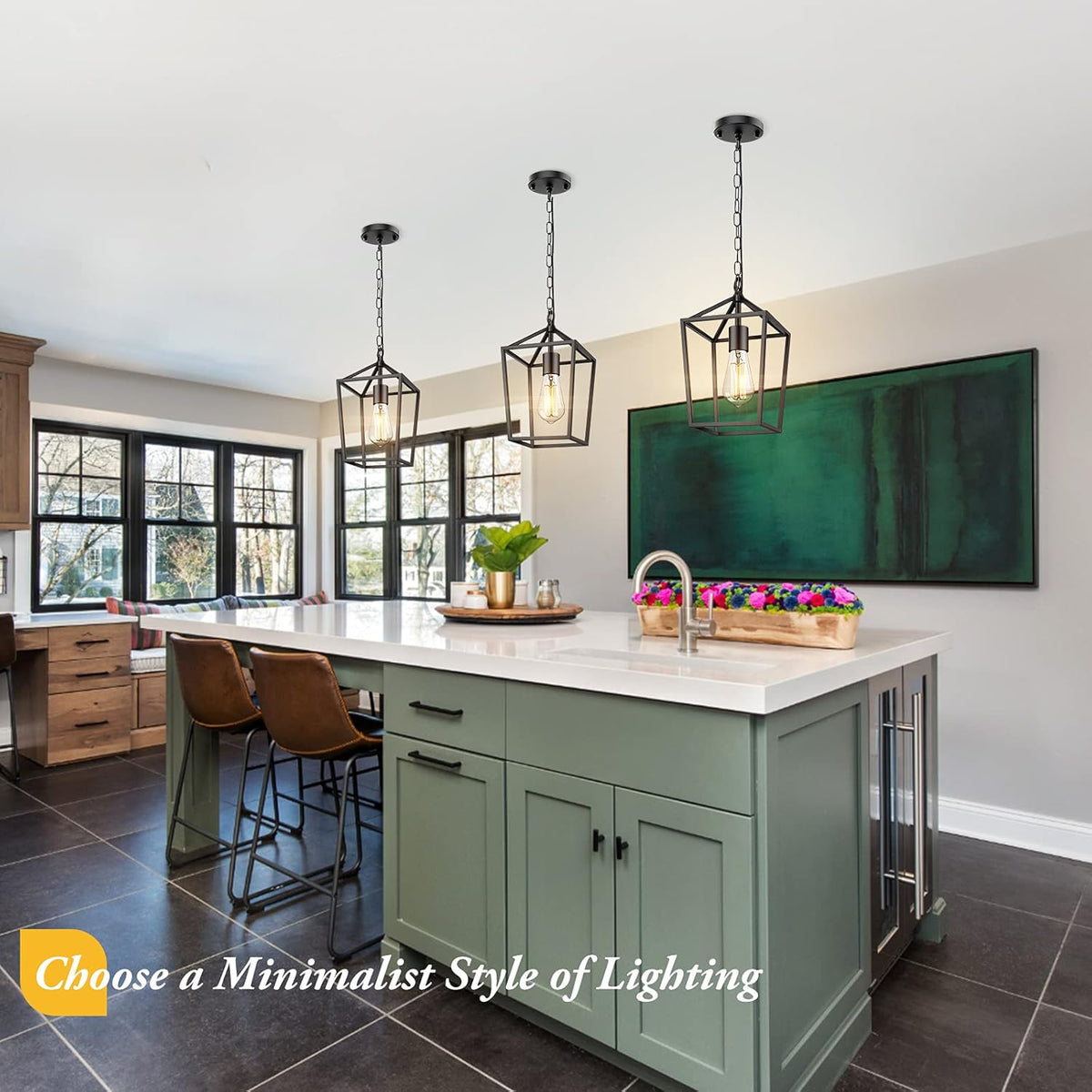 beslowe farmhouse pendant light for kitchen island, modern shown in use