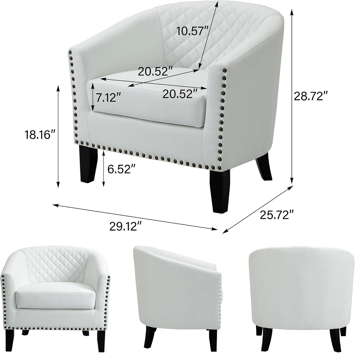 Faux Leather Barrel Accent Chair with Nailhead, White, Set of 4