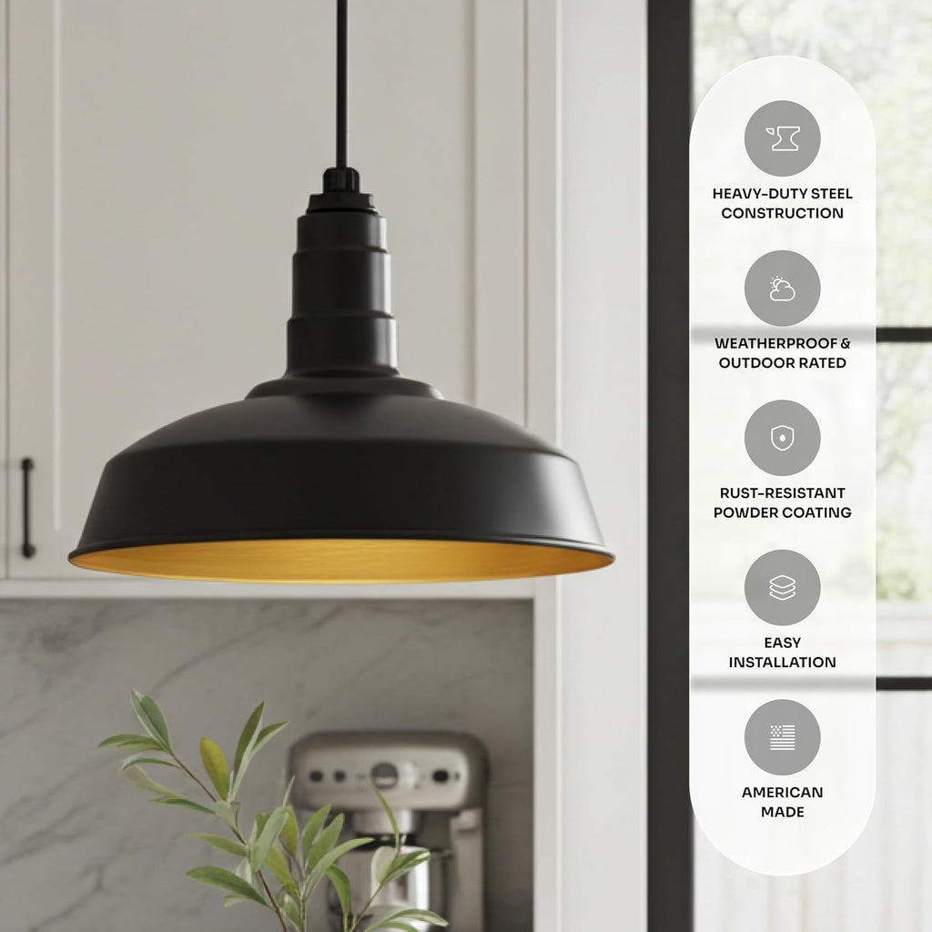 12" sloped stem barn light pendant 16" dome shown in use
