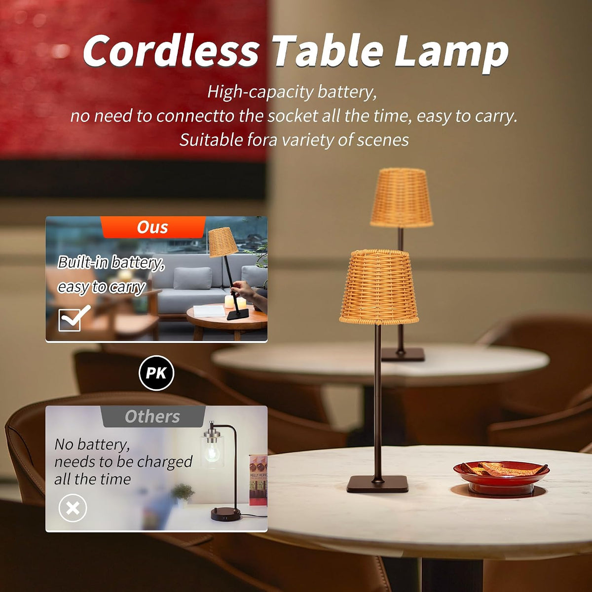 mr.white set of 2 waterproof outdoor rechargeable cordless on a desk or shelf