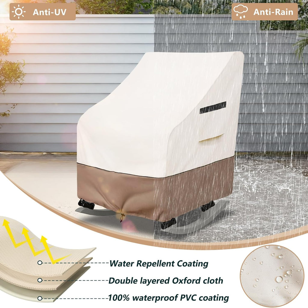 Outdoor Rocking Chair Cover 2 Pack,Heavy Duty Waterproof Patio Rocking Chairs Cover for 27" W x 34" D x 45" H Presidential Rocking Chair,Beige