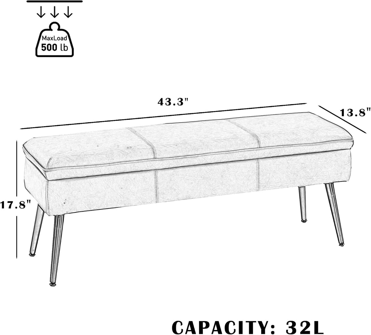 Ottoman with Storage Bench, Upholstered Large Entry Bench Brown