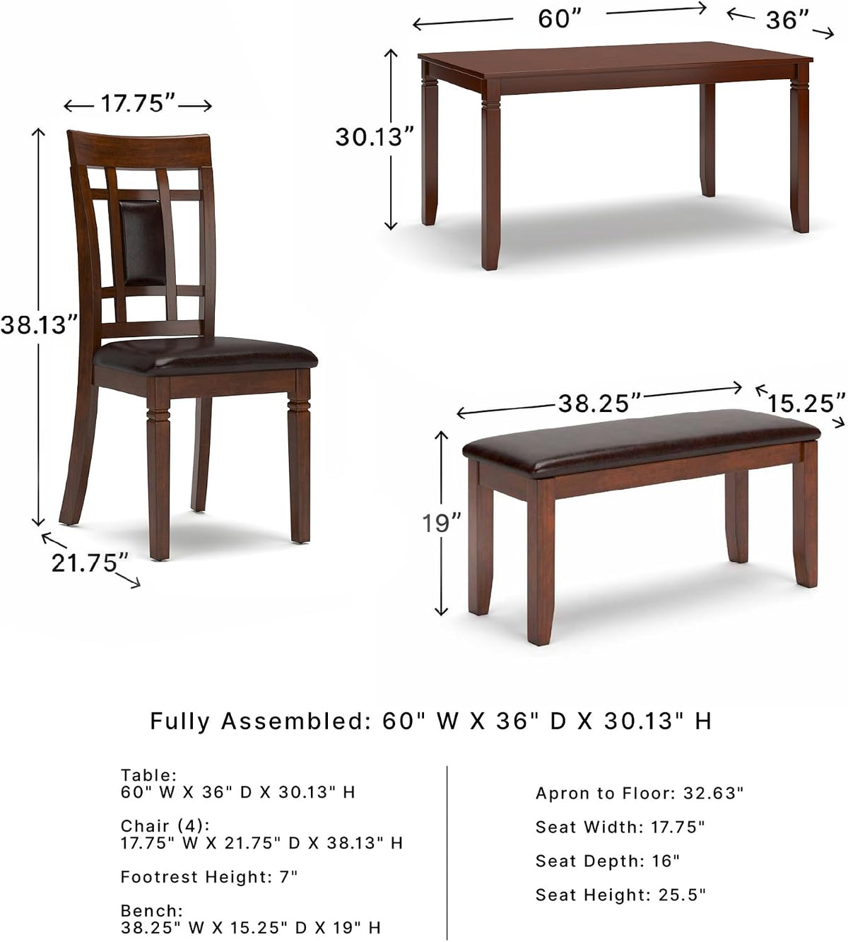 Signature Design by Ashley 6-Piece Dining Table Set with Bench, Dark Brown