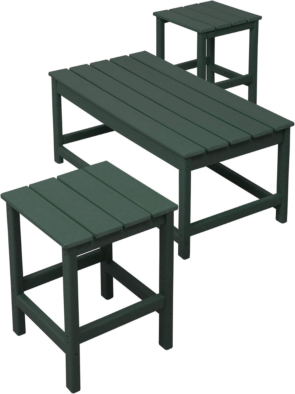 WestinTrends Malibu 3-Piece Set Outdoor Coffee and Side Table for Adirondack Chair, Dark Green