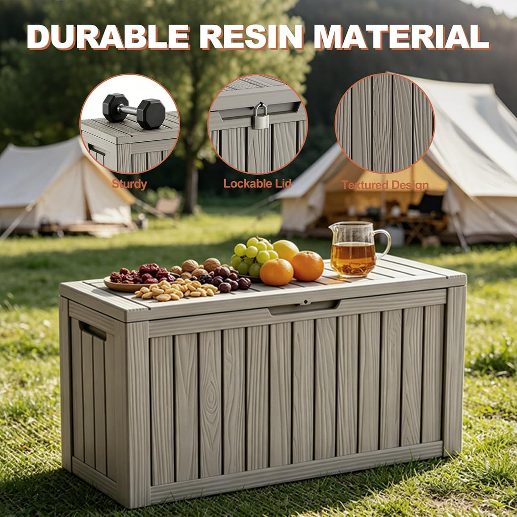 EFU Outdoor Storage Box 140 Gallon Deck Box, Waterproof Resin, Grey