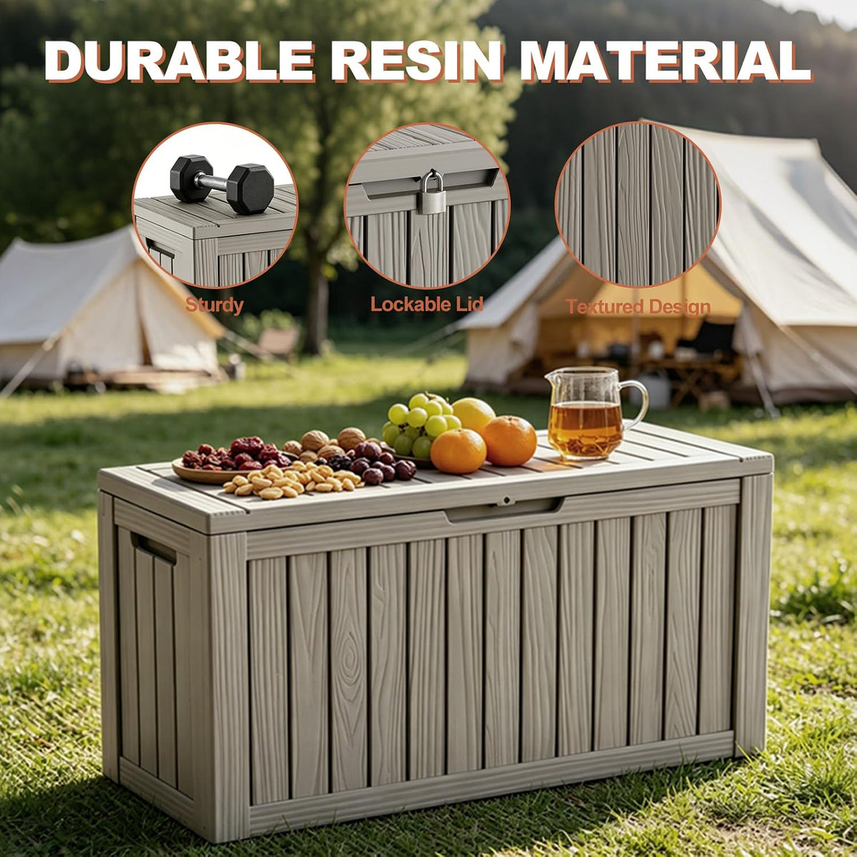 EFU Outdoor Storage Box 140 Gallon Deck Box, Waterproof Resin, Grey